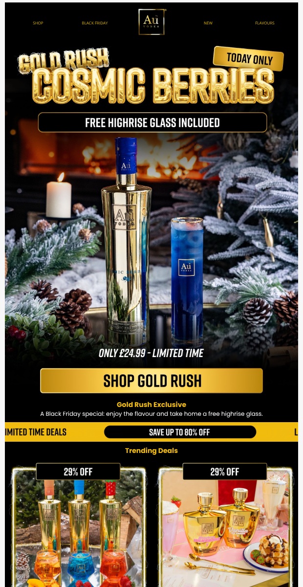 Au Vodka bottle and glassware offer excerpt