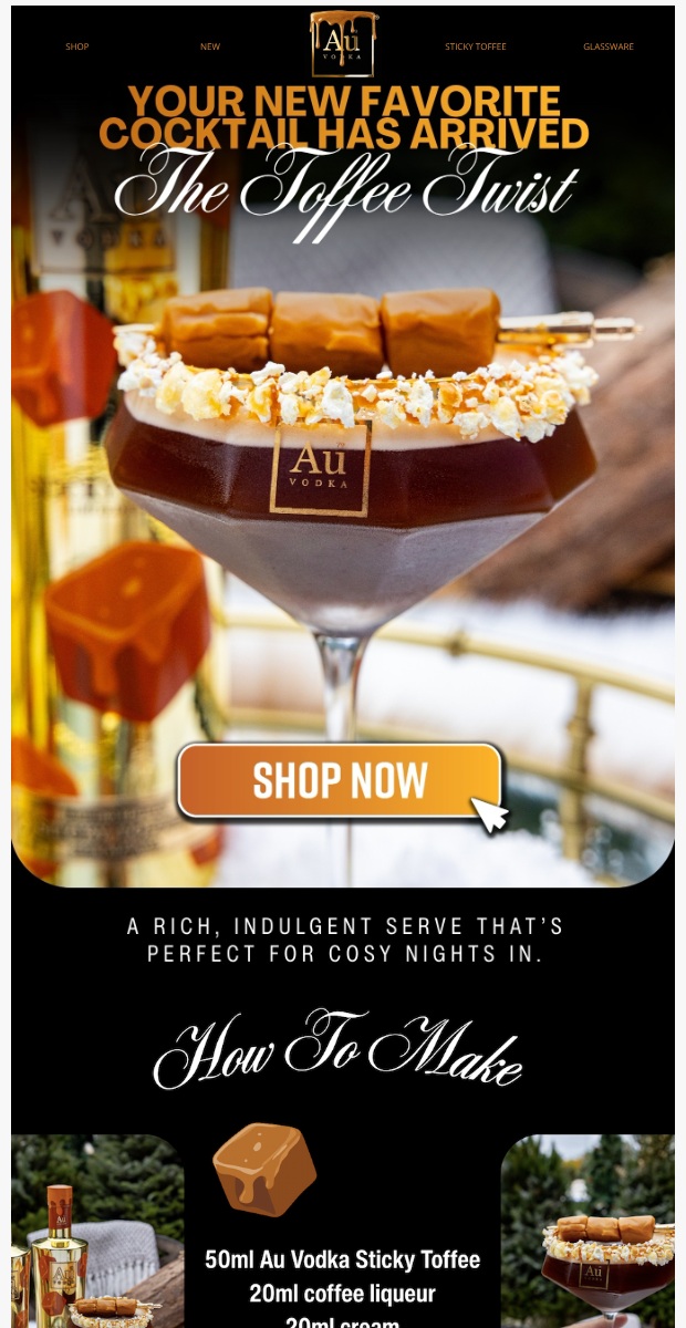 Au Vodka Sticky Toffee seasonal recipe email excerpt